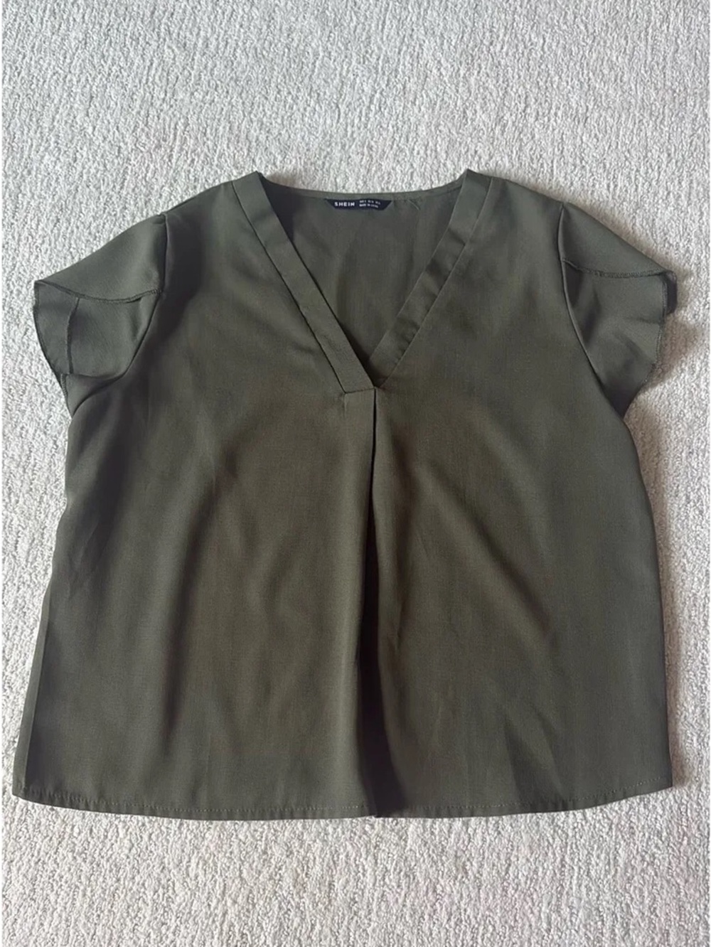 SHEIN Olive Green V-Neck Short Sleeve Blouse